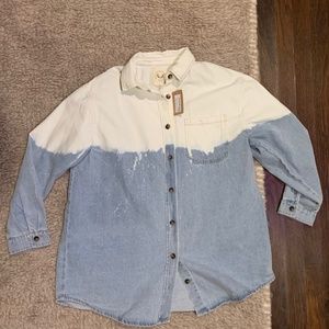 Acid Wash Oversized Dip Dye Denim Button Down
